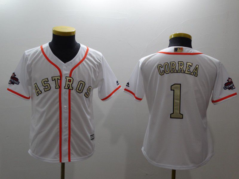Youth Houston Astros #1 Correa White Gold version MLB Jerseys->women mlb jersey->Women Jersey